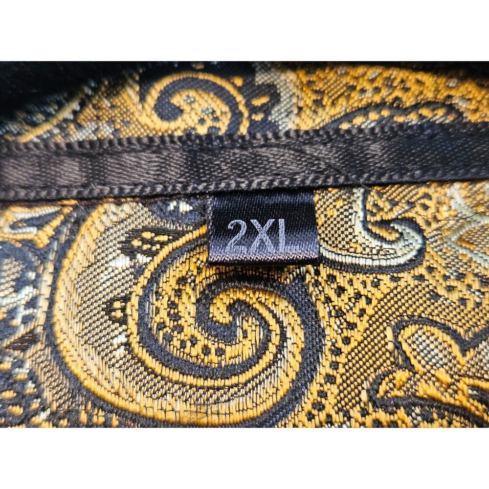 Barry Wang Mens 2XL Gold Black Paisley Silk Blend Button Front Dress Shirt - Picture 4 of 10